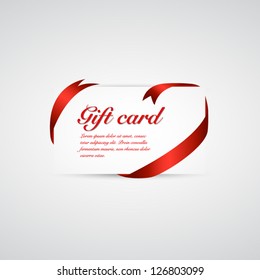 Gift card with red ribbon. Vector background