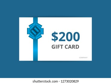Gift Card with ribbon 200 $ Vector Illustration