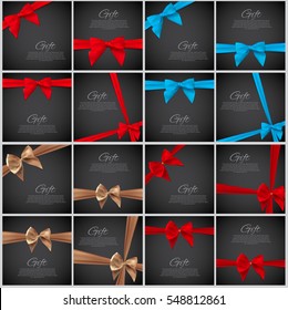 Gift Card with Ribbon and Bow Big Set. Vector illustration EPS10
