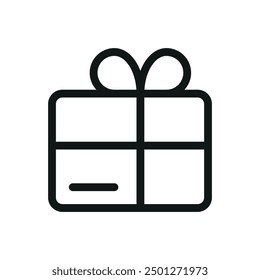 Gift card with ribbon and bow isolated icon, gift card vector symbol with editable stroke