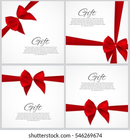 Gift Card with Ribbon and Bow Set. Vector illustration EPS10