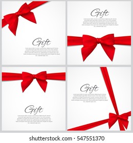 Gift Card with Ribbon and Bow Set. Vector illustration EPS10