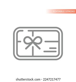 Gift card with ribbon line vector icon. Voucher or coupon with bow outlined symbol.