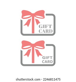 Gift card with ribbon vector icon. Voucher or coupon with red bow icons.