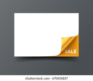 Gift card with rolled corners and gold card isolated on dark background. Realistic vector illustration