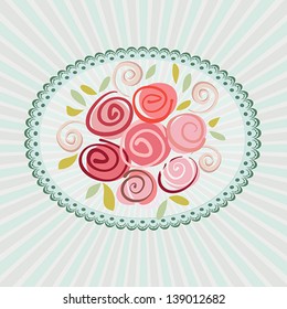 Gift card with roses flowers. Vector eps10 floral illustration for wedding invitation, birthday, valentine day or other life events. Raster file copy included in portfolio