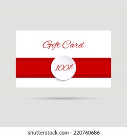 Gift card with a round badge and red ribbon. vector