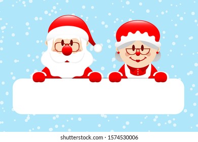 Gift Card Santa Claus And Mrs Santa Snow Light Blue