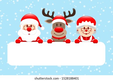 Gift Card Santa Reindeer And Mrs Santa Snow Light Blue