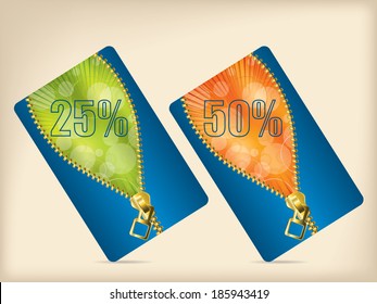 Gift card set with blue orange and green colors