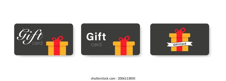 Gift card . Set of Loyalty cards . Vector icon . Shopping gift cards template collection with gift box .Voucher .  10 eps