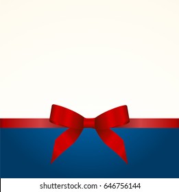 Gift  Card with Shiny Red Satin Gift Bow Close up, has space for text on  background. Gift Voucher Template.  Vector image.