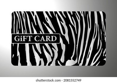 Gift card with silver tiger print on black background. Gold royal template for any luxe design, premium shopping or loyalty card, voucher or gift coupon, vip certificate background with place for text