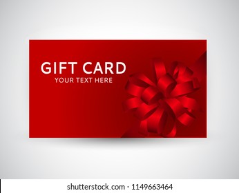 Gift Card Template with Bow and Ribbon Vector Illustration EPS10