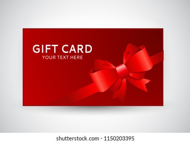 Gift Card Template with Bow and Ribbon Vector Illustration EPS10