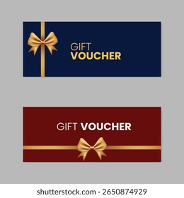 Gift card template with bow and ribbon. Gift voucher design. Vector Illustration