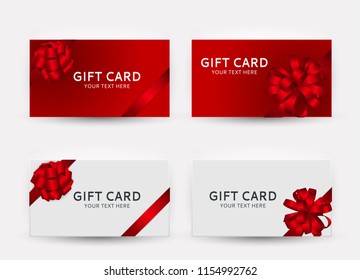 Gift Card Template Collection Set with Bow and Ribbon Vector Illustration EPS10