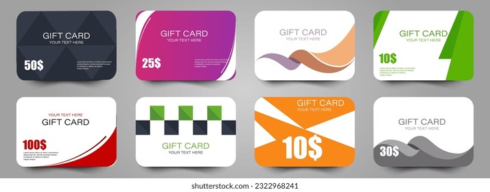 Colección de plantillas de tarjetas de regalo con sombra. Burla de tarjetas de regalo en negro y rojo