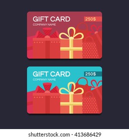 Gift card template. Discount coupon. Special offer for the customer. Place for text. Background with gifts for banners, invitations, tickets.