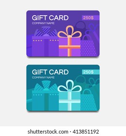 Gift card template. Discount coupon. Vector vouchers. Template for text. Business card. Special offer for the customer. Background with gifts for banners, invitations, coupons, tickets.