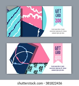 gift card template with geometric shapes. Gift vector voucher