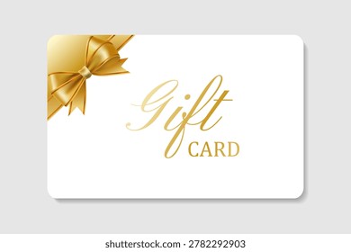 A gift card template with a realistic golden bow. Vector illustration
