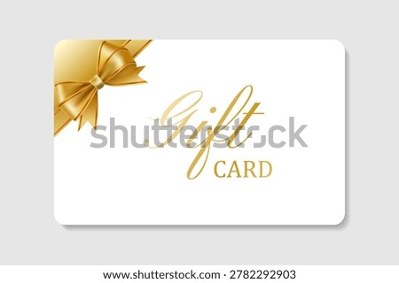 A gift card template with a realistic golden bow. Vector illustration