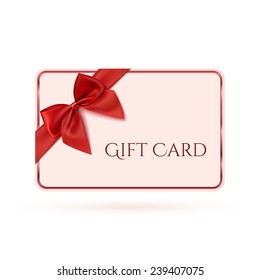 Gift Card Template With Red Ribbon And A Bow. Vector Illustration