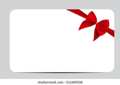 Gift Card Template with Red Silk Ribbon and Bow. Vector illustration EPS10