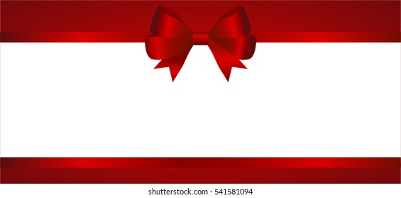 Gift Card Template with Red Silk Ribbon and Bow. 
