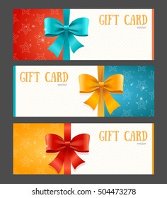 Gift Card Template Set with Color Bow for a Birthday or Celebration. Vector illustration Can Be Used For Celebration, Party, Anniversary. Bow and stars and text area