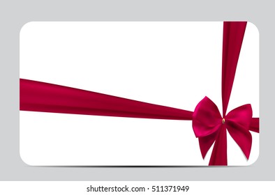 Gift Card Template with Silk Ribbon and Bow. Vector illustration