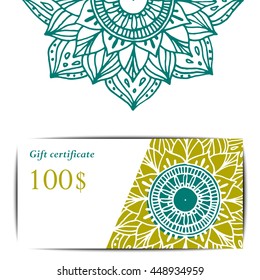 Gift card template for studio or class yoga retreat. Vector editable pattern