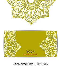 Gift card template for studio or class yoga retreat. Vector editable pattern