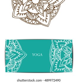 Gift card template for studio or class yoga retreat. Vector editable pattern
