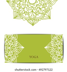 Gift card template for studio or class yoga retreat. Vector editable pattern