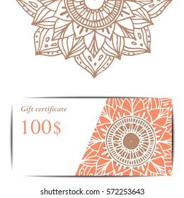 Gift card template for studio or class yoga retreat. Vector editable pattern