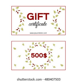 Gift card template. Vector, shop, certificate,gift, holiday, autumn.