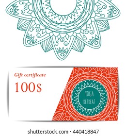 Gift card template for yoga studio or class. Vector editable pattern