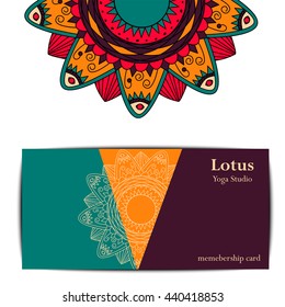 Gift card template for yoga studio or class. Vector editable pattern