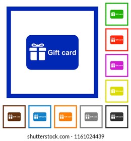 Gift card with text flat color icons in square frames on white background