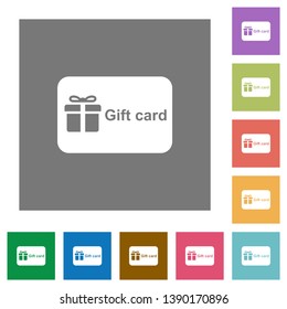 Gift card with text flat icons on simple color square backgrounds