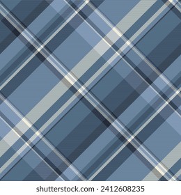 Gift card texture plaid pattern, french textile check background. Rectangle tartan vector fabric seamless in cyan and blue color.