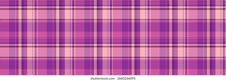 Geschenkkarte Textur Vektor-Check, spröde Stoff Textil-Muster. Band nahtlose Hintergrund Tartan kariert in violetten und hellrosa Farben Palette.