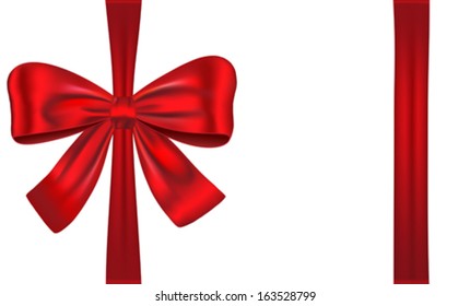 Gift card tied with red ribbon and bow. Vector illustration