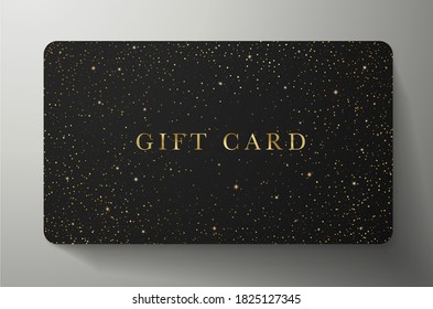 Gift Card With Twinkling Stars And Sparkling Elements On Back Background. Vector Template For Invite Design, Shopping Card (loyalty Card), Lux Voucher Or Gift Coupon