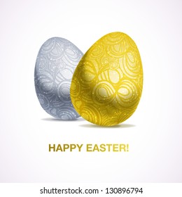 GIft card of two metallic Easter eggs with pattern. EPS10