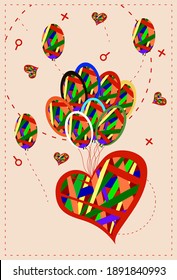 Gift card for Valentine's day in the form of colorful heart balloons.
