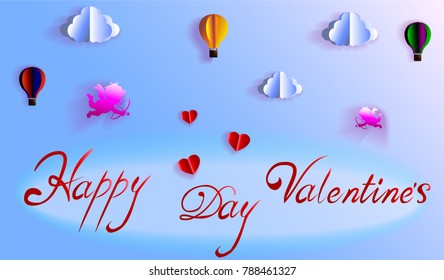 Gift card with valentine's day. Vector paper art style.