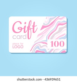 Gift Card. Vector business discount template with abstract background in marble style. Cute pastel voucher coupon concept with marbling elements.